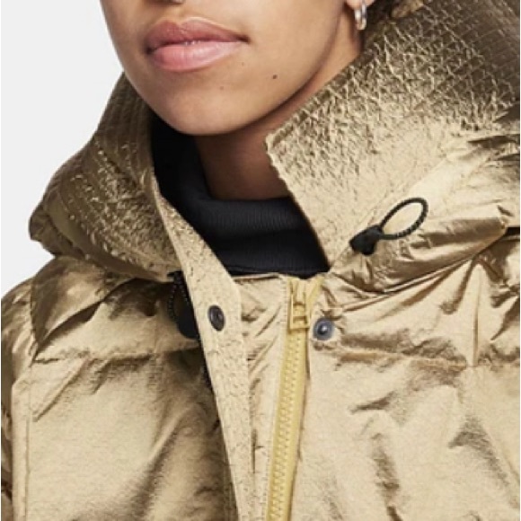 Nike Small SWOOSH JACKET Gold Metallic Puffer Shine with Hood! - Picture 2 of 10